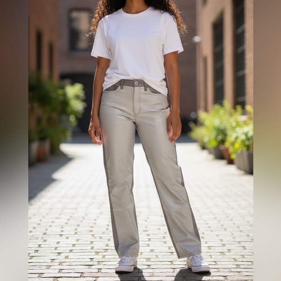 Agolde Denim - Agolde Women's Cream/Tan  The 90’s Straight Rec. Leather and Poly Blend Pant 28
